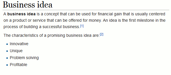 Pomysł na biznes - definicja angielska